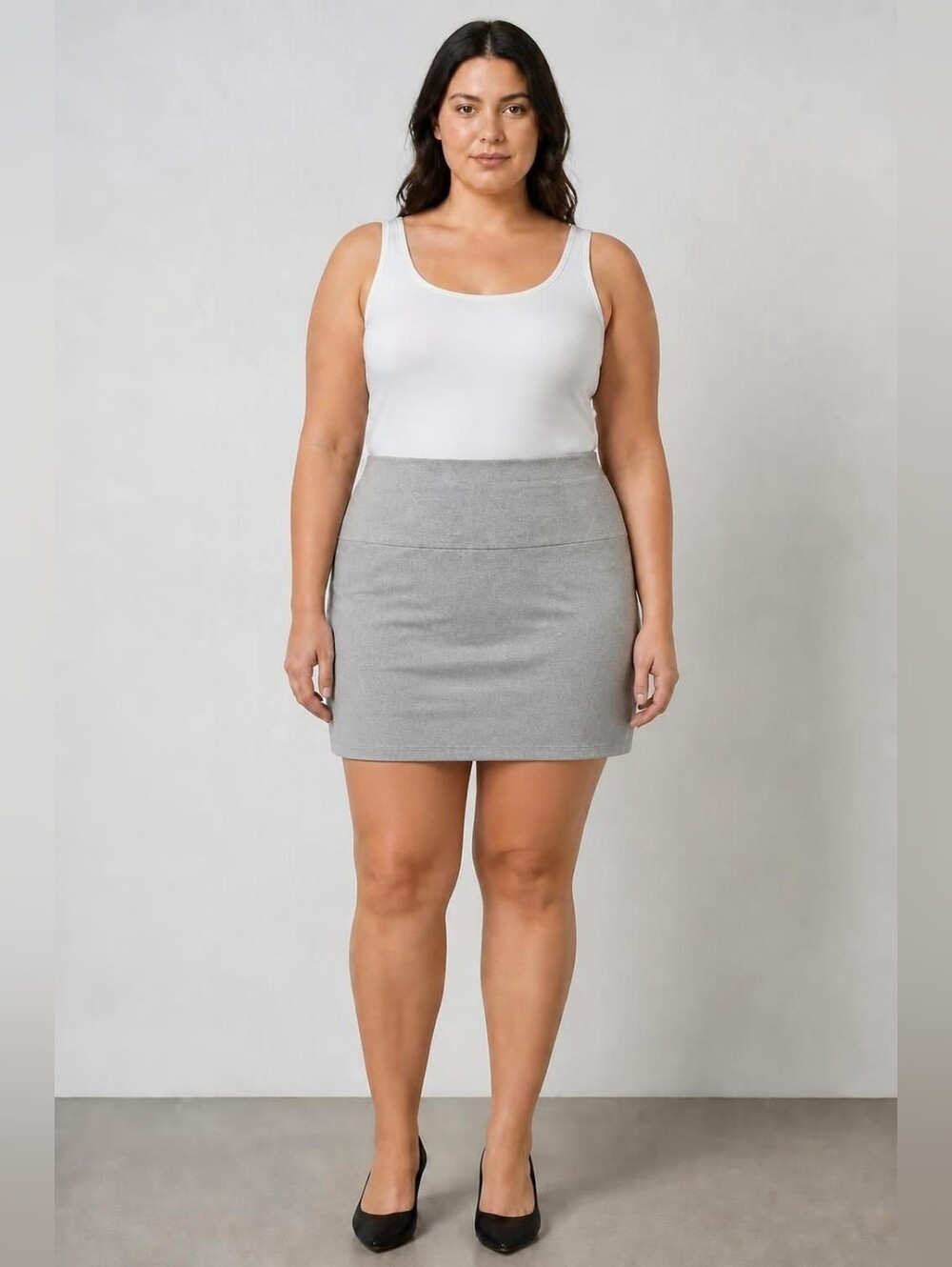 Toto Collection Tailored 1XL Mini Skirt in Light Gray With Gathered Back